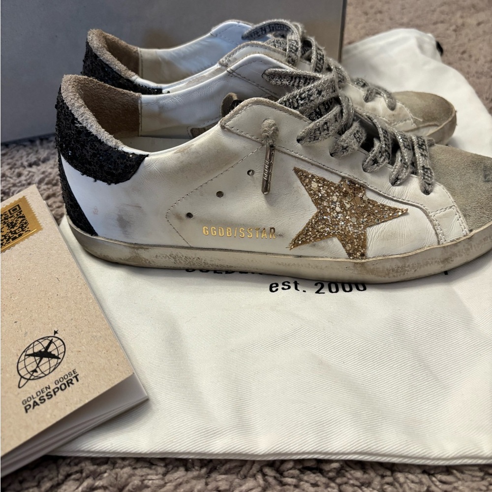 Golden Goose White and Black Sneakers with Gold Star